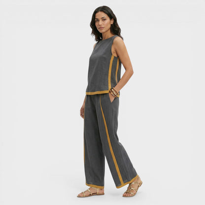 Conjunto Dos Piezas Mujer Diseño Bloques Ajuste Casual