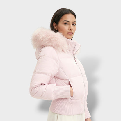 Chaqueta Acolchada con Capucha Pelo Mujer
