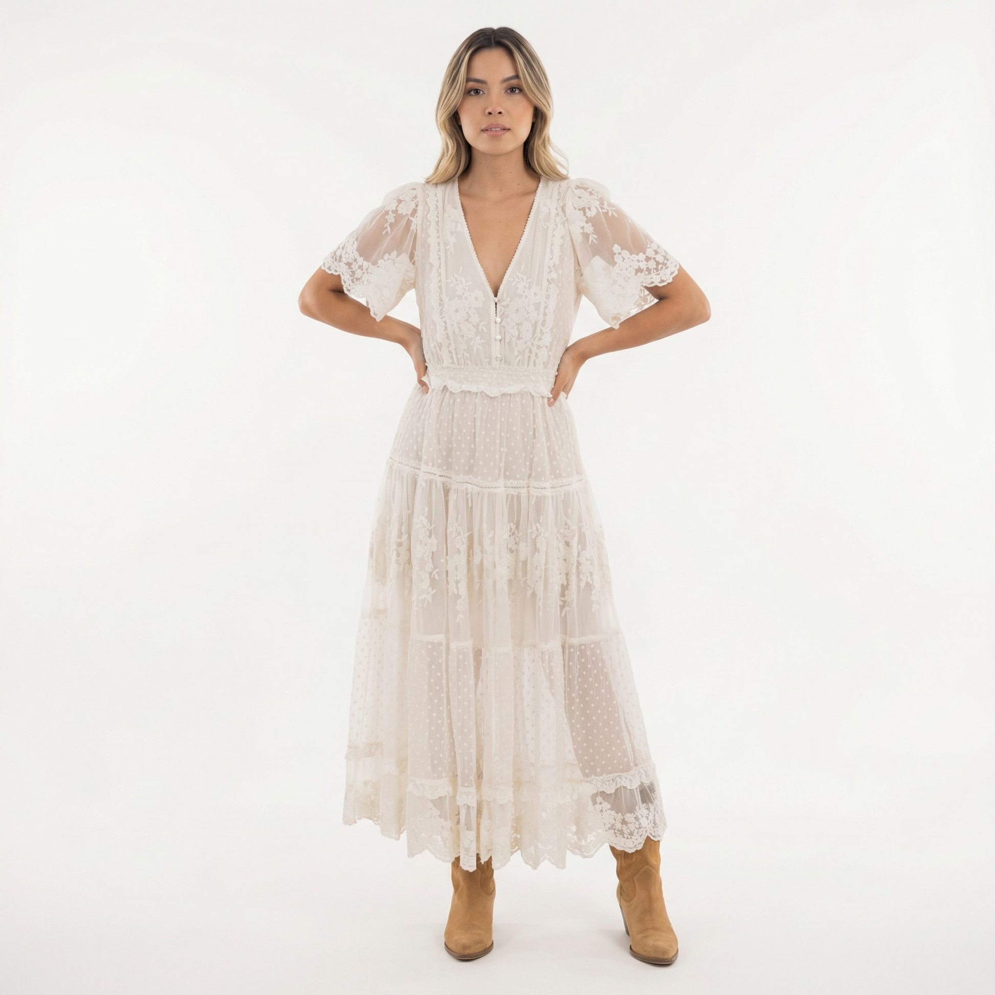 Vestido Midi Mujer de Encaje Estilo Verano - Mavetta