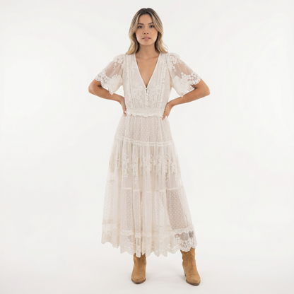 Vestido Midi Mujer de Encaje Estilo Verano - Mavetta