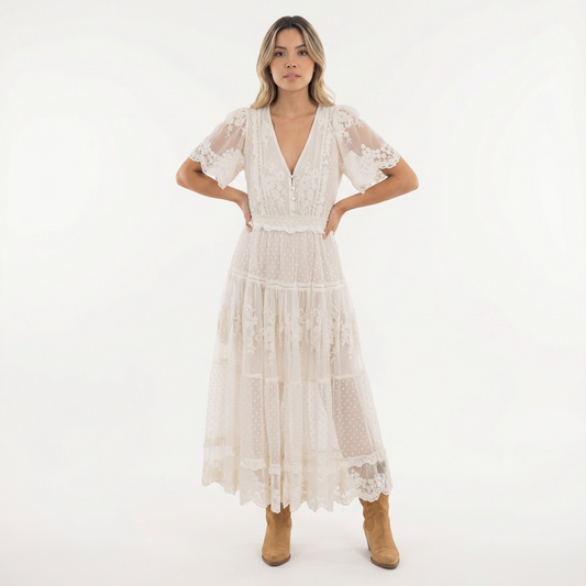 Vestido Midi Mujer de Encaje Estilo Verano - Mavetta