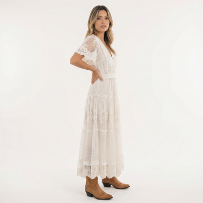 Vestido Midi Mujer de Encaje Estilo Verano
