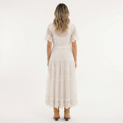 Vestido Midi Mujer de Encaje Estilo Verano