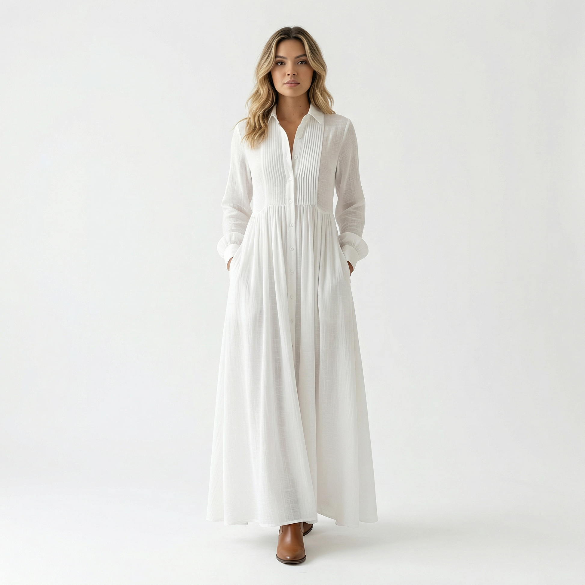 Vestido Largo Mujer Algodón Lino Minimalista - Mavetta