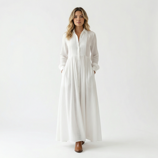Vestido Largo Mujer Algodón Lino Minimalista - Mavetta