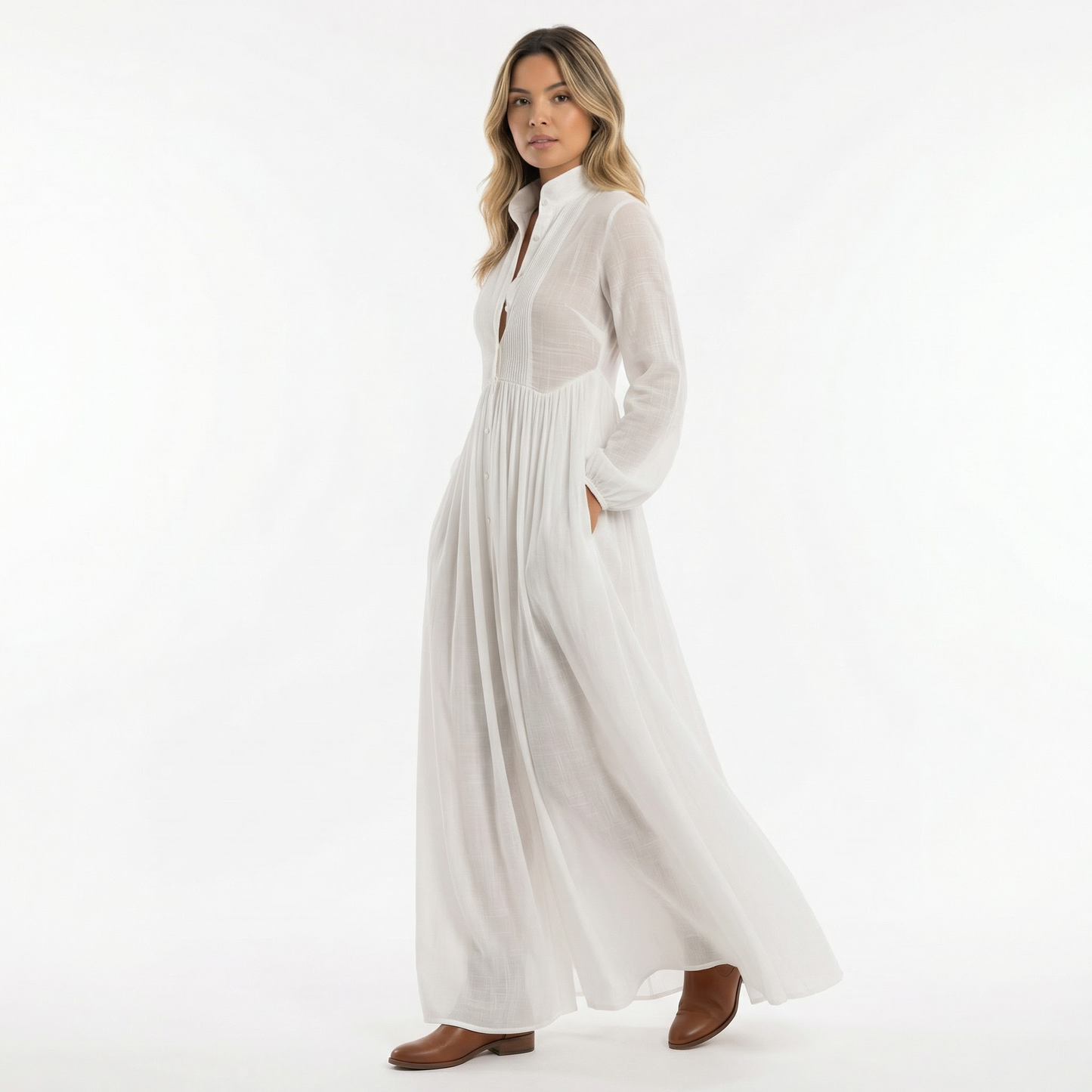 Vestido Largo Mujer Algodón Lino Minimalista