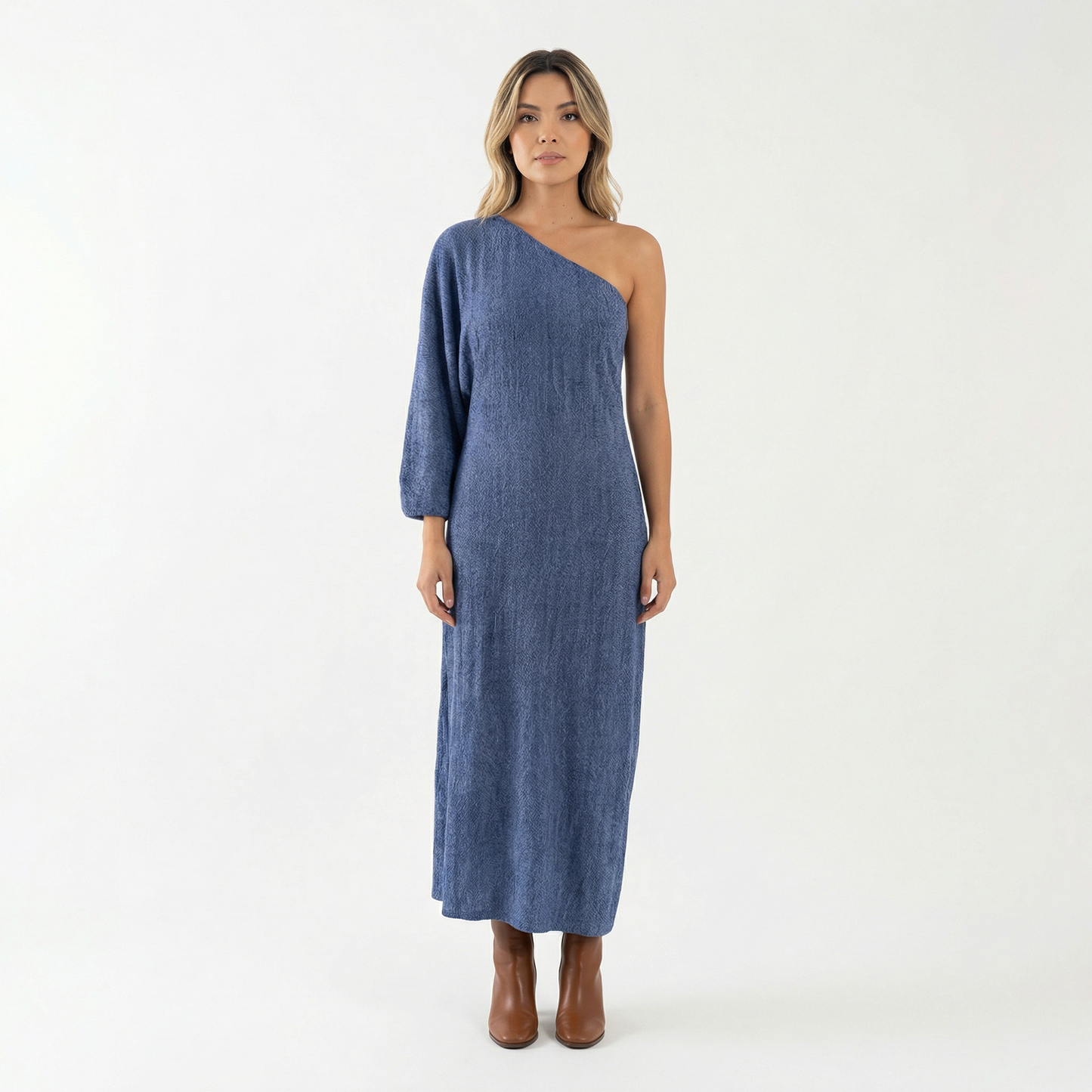 Vestido Mujer de Lino Asimétrico Ajustado