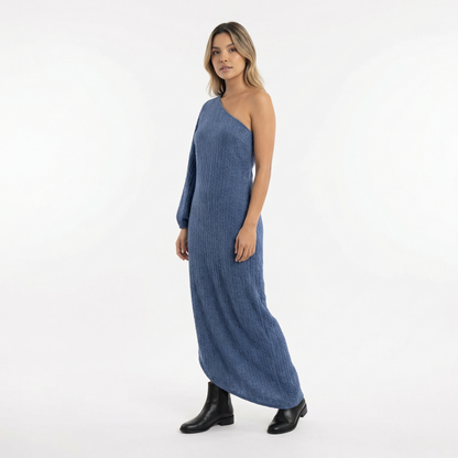Vestido Mujer de Lino Asimétrico Ajustado