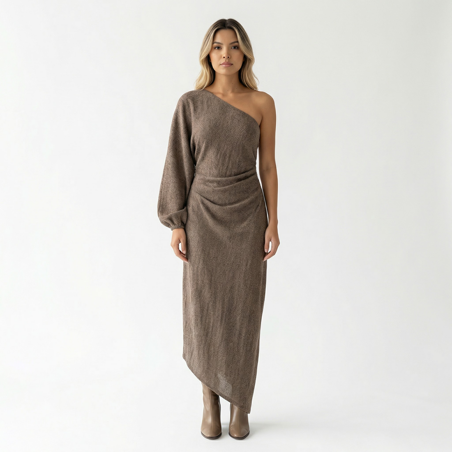 Vestido Mujer de Lino Asimétrico Ajustado