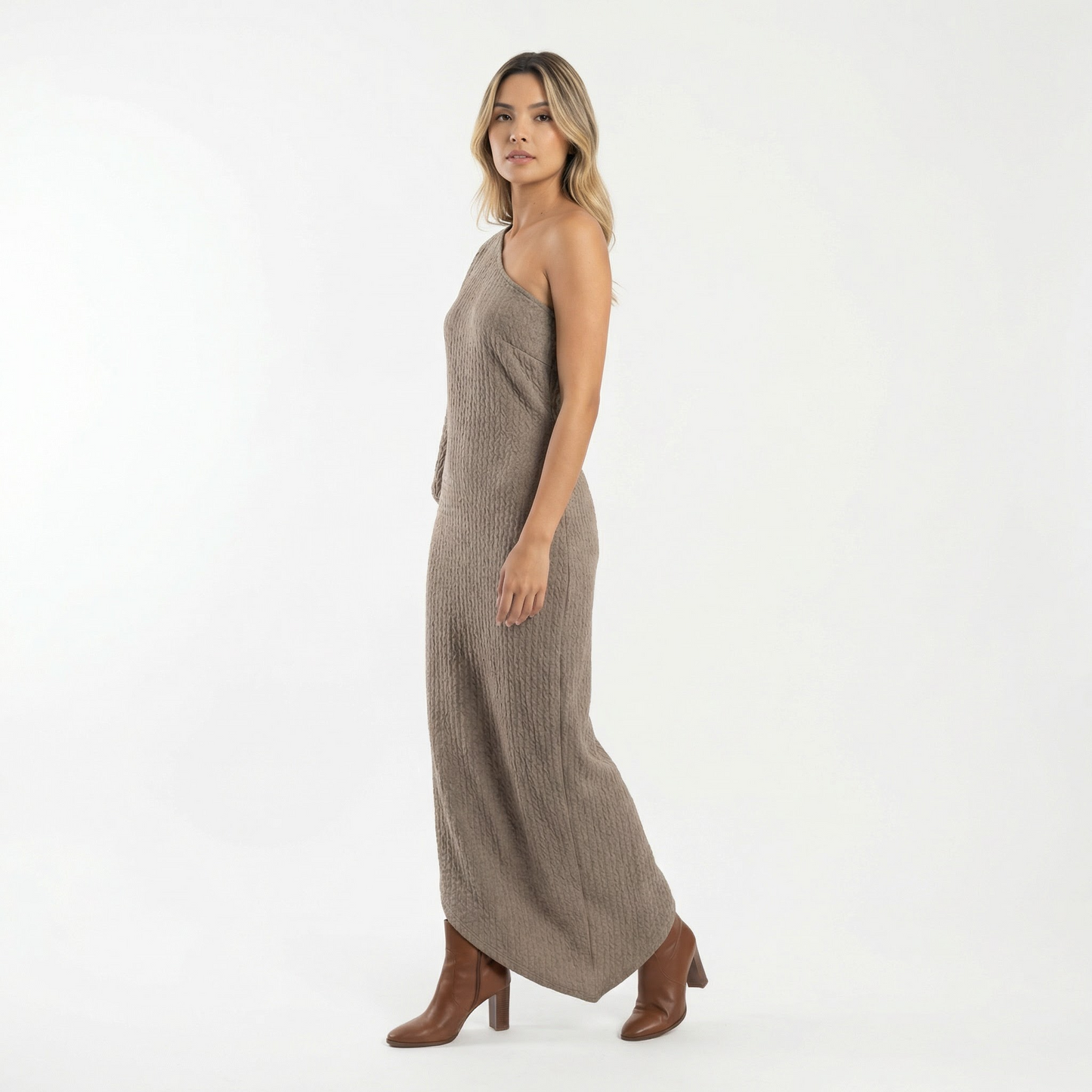 Vestido Mujer de Lino Asimétrico Ajustado