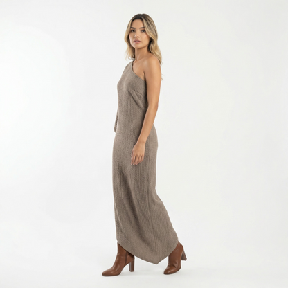 Vestido Mujer de Lino Asimétrico Ajustado