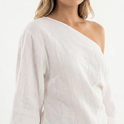 Vestido Mujer de Lino Asimétrico Ajustado