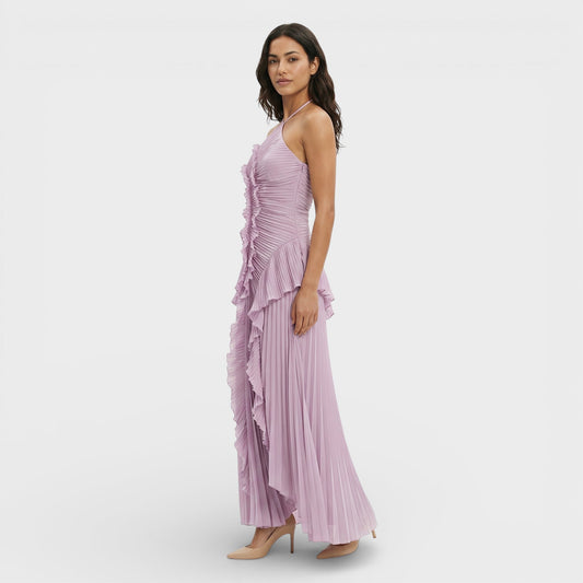 Vestido Largo Halter Plisado Mujer - Mavetta
