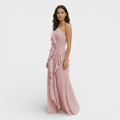 Vestido Largo Halter Plisado Mujer