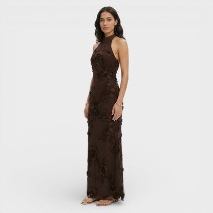 Vestido Maxi Mujer Bordado Floral Ajuste Suelto