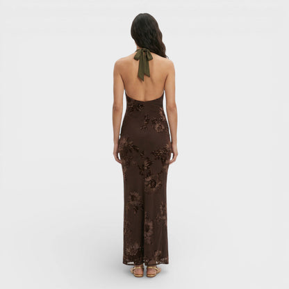 Vestido Maxi Mujer Bordado Floral Ajuste Suelto