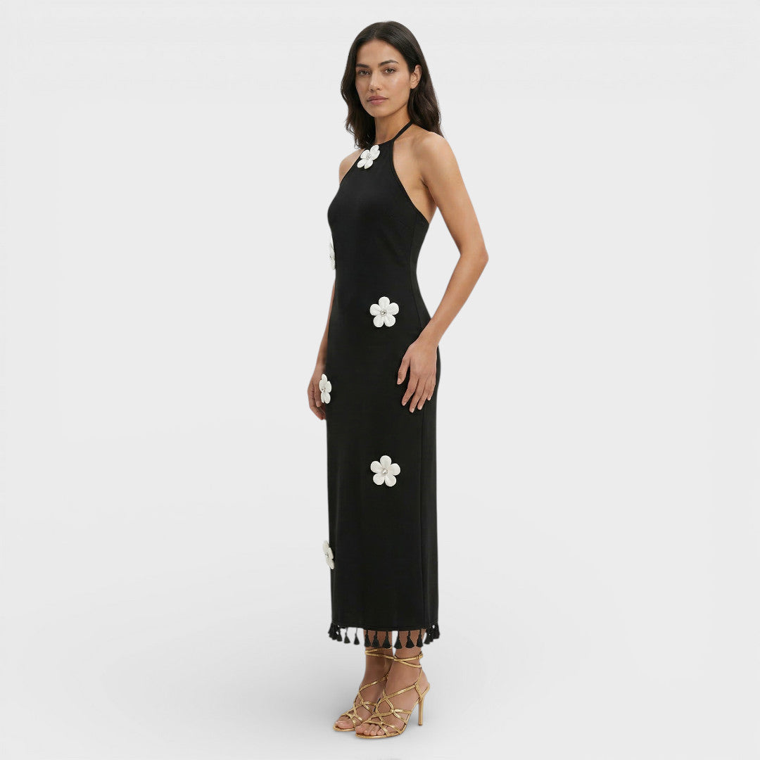 Vestido Mini Mujer de Tela Floral Cuello Alto