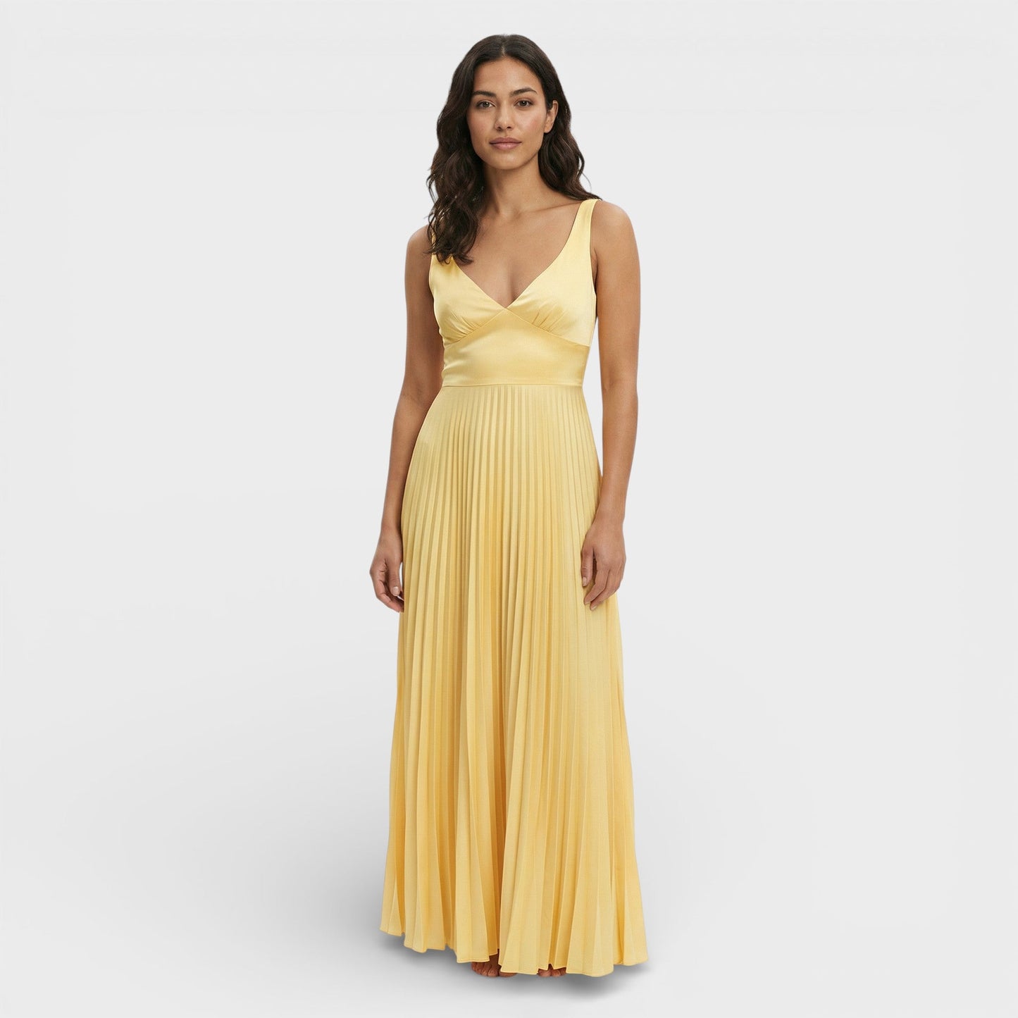 Vestido Maxi Plisado Escote Pico - Mavetta