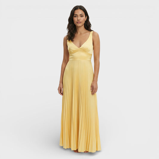 Vestido Maxi Plisado Escote Pico - Mavetta