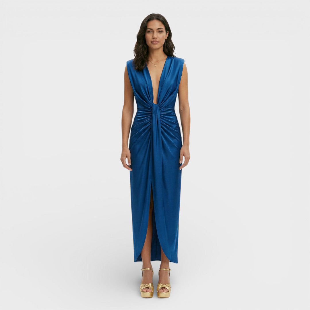 Vestido Midi Mujer Fiesta Escote Pico