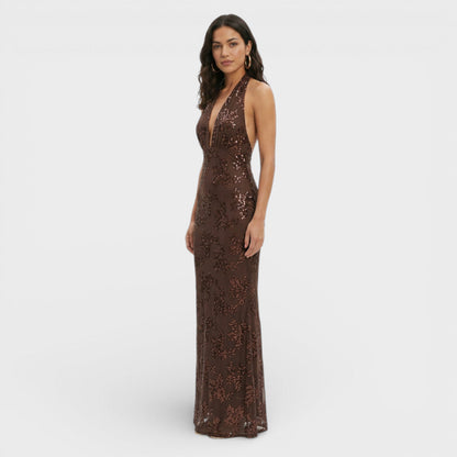 Vestido Largo Mujer de Encaje Estilo Halter