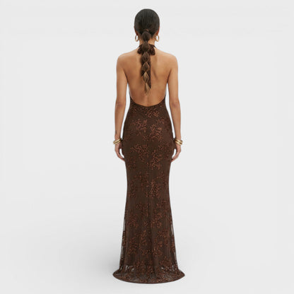 Vestido Largo Mujer de Encaje Estilo Halter