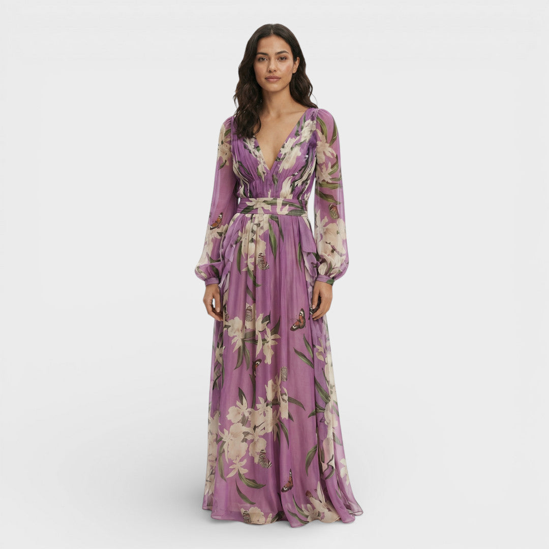 Vestido Largo Mujer Tela Estampada Ajuste Fluido - Mavetta