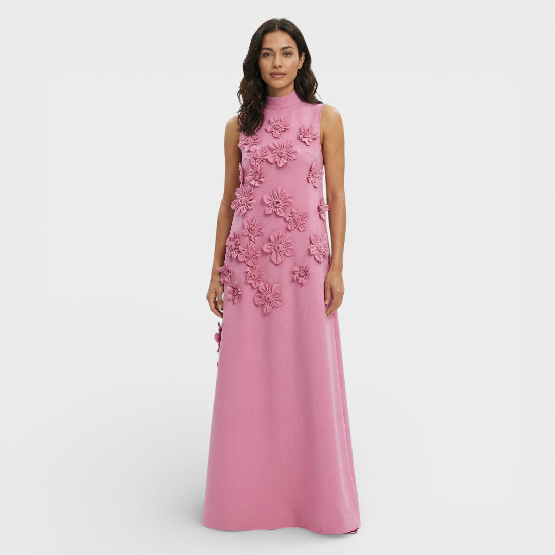 Vestido Largo Mujer de Tela con Flores 3D - Mavetta