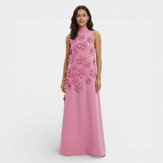 Vestido Largo Mujer de Tela con Flores 3D - Mavetta