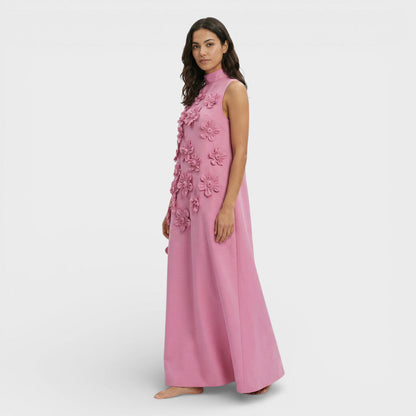 Vestido Largo Mujer de Tela con Flores 3D