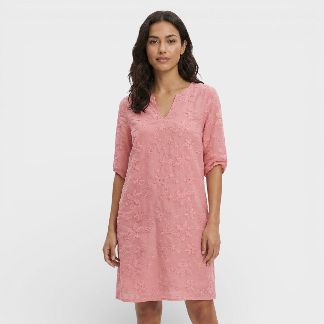 Vestido Midi Mujer Bordado Floral Ajuste Regular