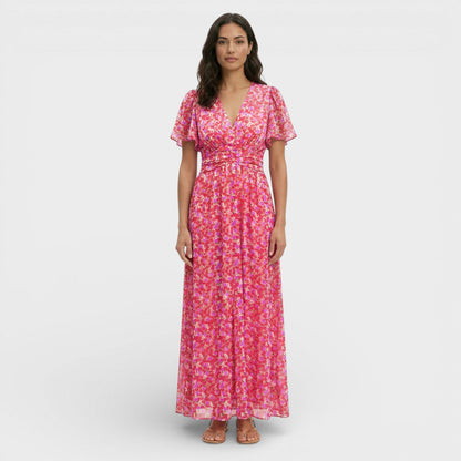Vestido Largo Mujer de Tela Floral Corte Elegante