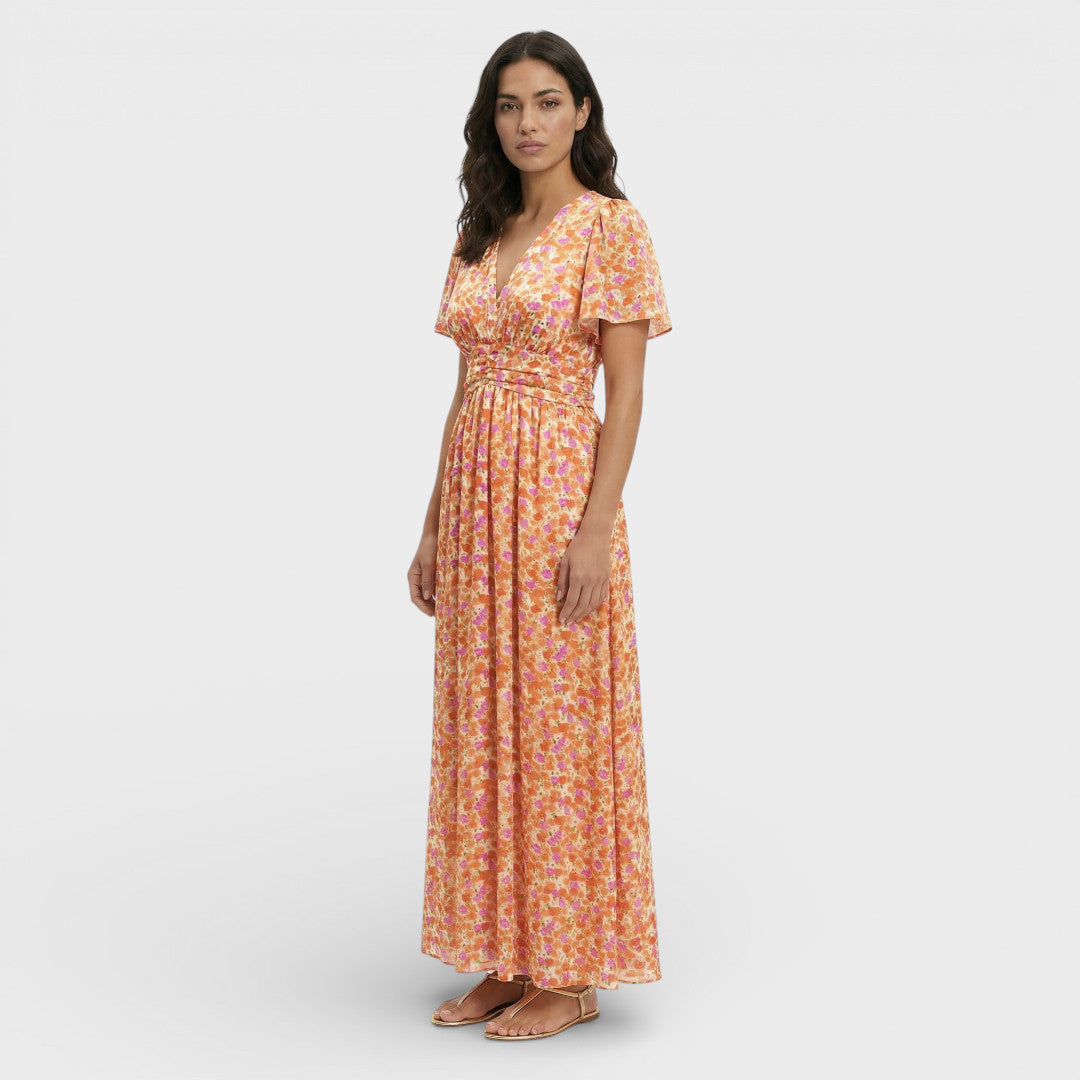 Vestido Largo Mujer de Tela Floral Corte Elegante