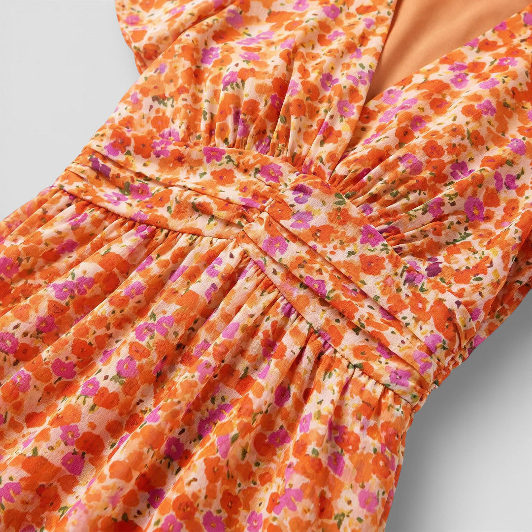 Vestido Largo Mujer de Tela Floral Corte Elegante