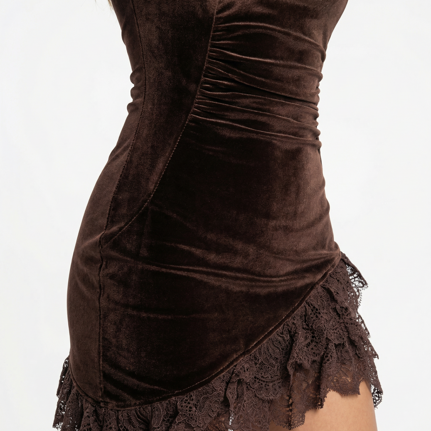 Vestido Corto Mujer de Terciopelo y Encaje Ajuste Entallado
