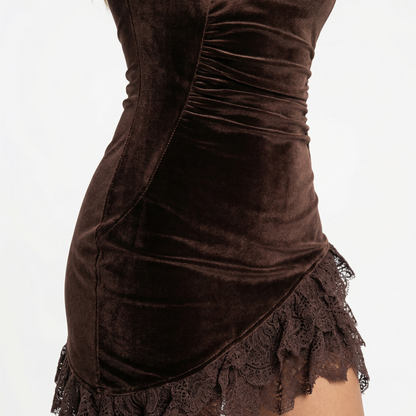 Vestido Corto Mujer de Terciopelo y Encaje Ajuste Entallado