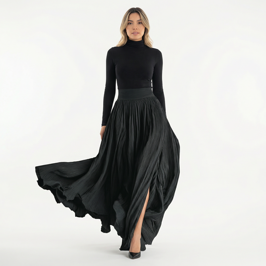 Vestido Largo Mujer Plisado Cuello Alto - Mavetta