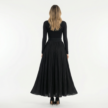 Vestido Largo Mujer Plisado Cuello Alto