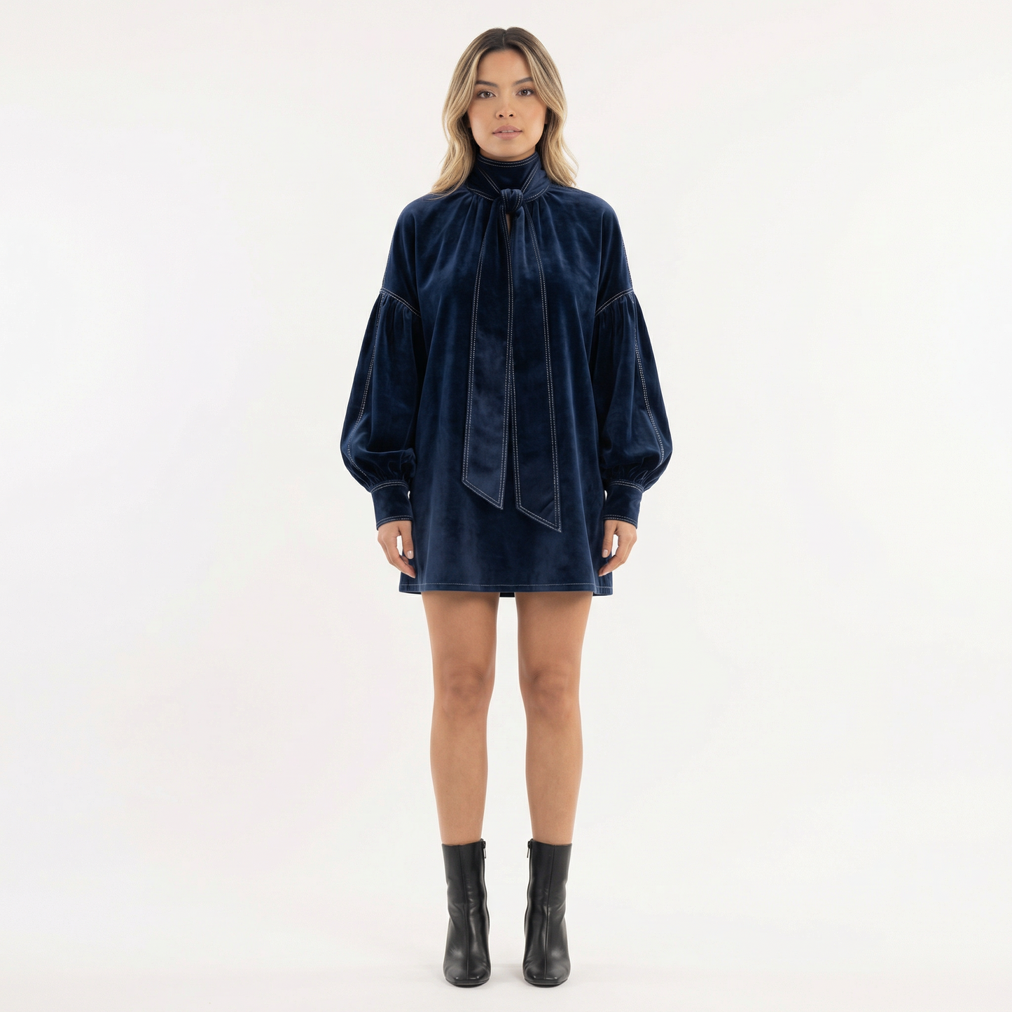 Vestido Corto Mujer Terciopelo Lazo Ajuste Elegante - Mavetta