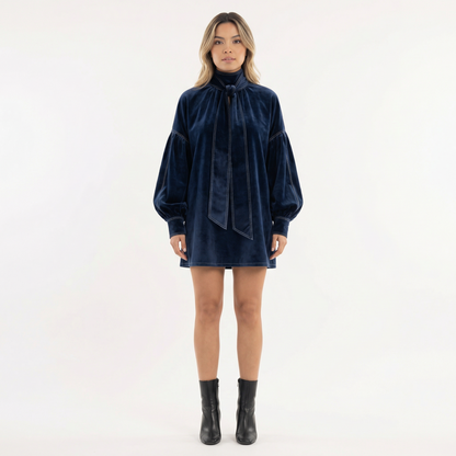 Vestido Corto Mujer Terciopelo Lazo Ajuste Elegante - Mavetta