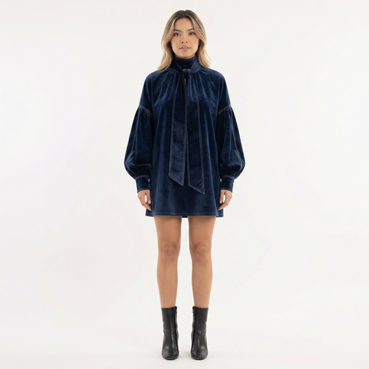 Vestido Corto Mujer Terciopelo Lazo Ajuste Elegante - Mavetta
