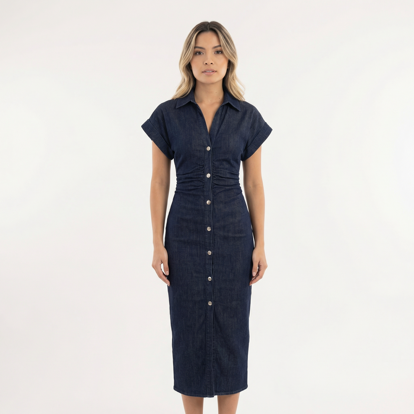 Vestido Midi Mujer de Tela Vaquera Ajuste Elegante - Mavetta