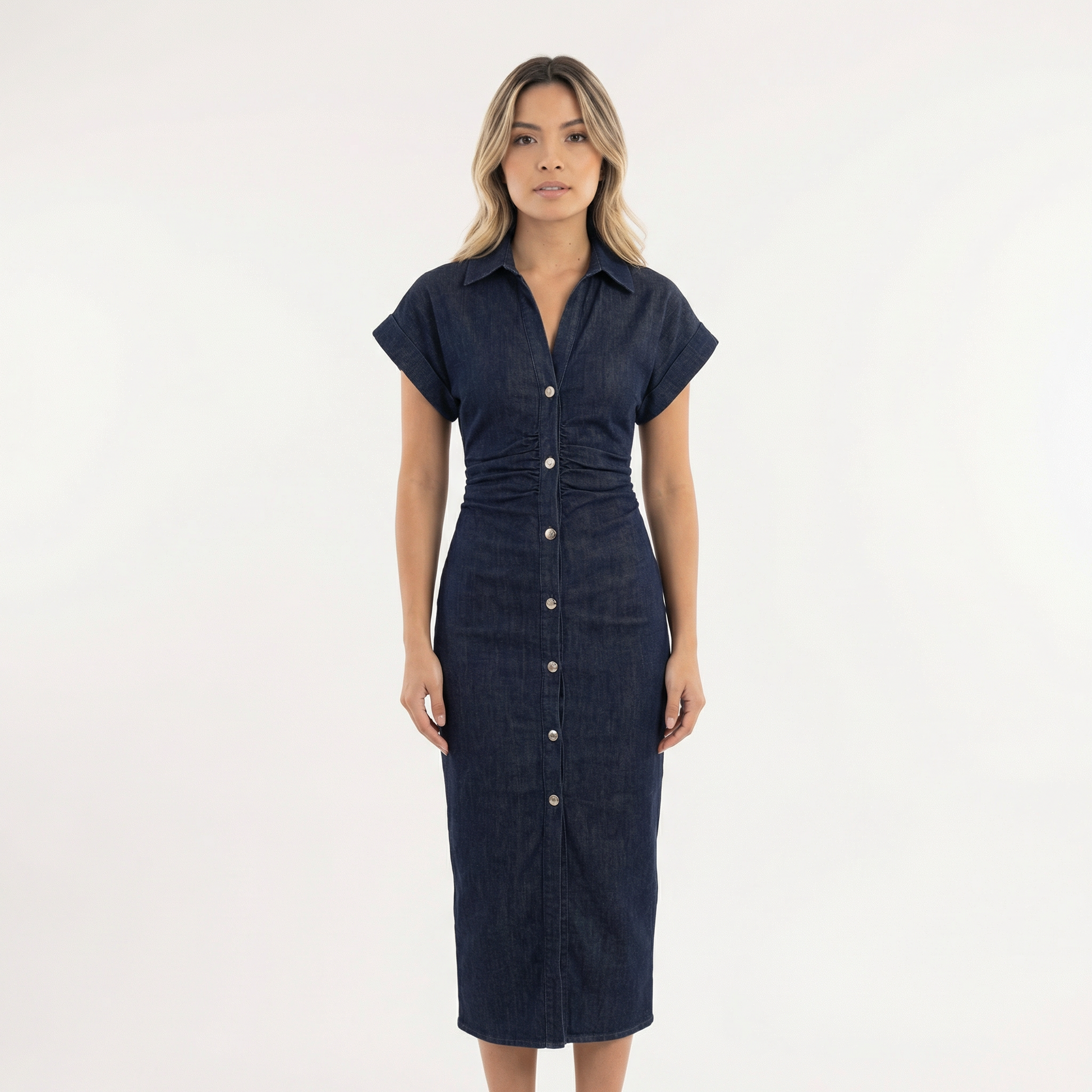 Vestido Midi Mujer de Tela Vaquera Ajuste Elegante - Mavetta