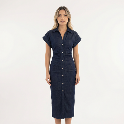 Vestido Midi Mujer de Tela Vaquera Ajuste Elegante - Mavetta