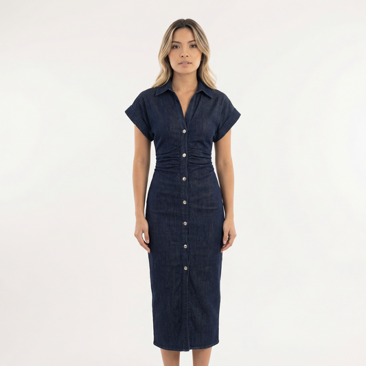 Vestido Midi Mujer de Tela Vaquera Ajuste Elegante - Mavetta