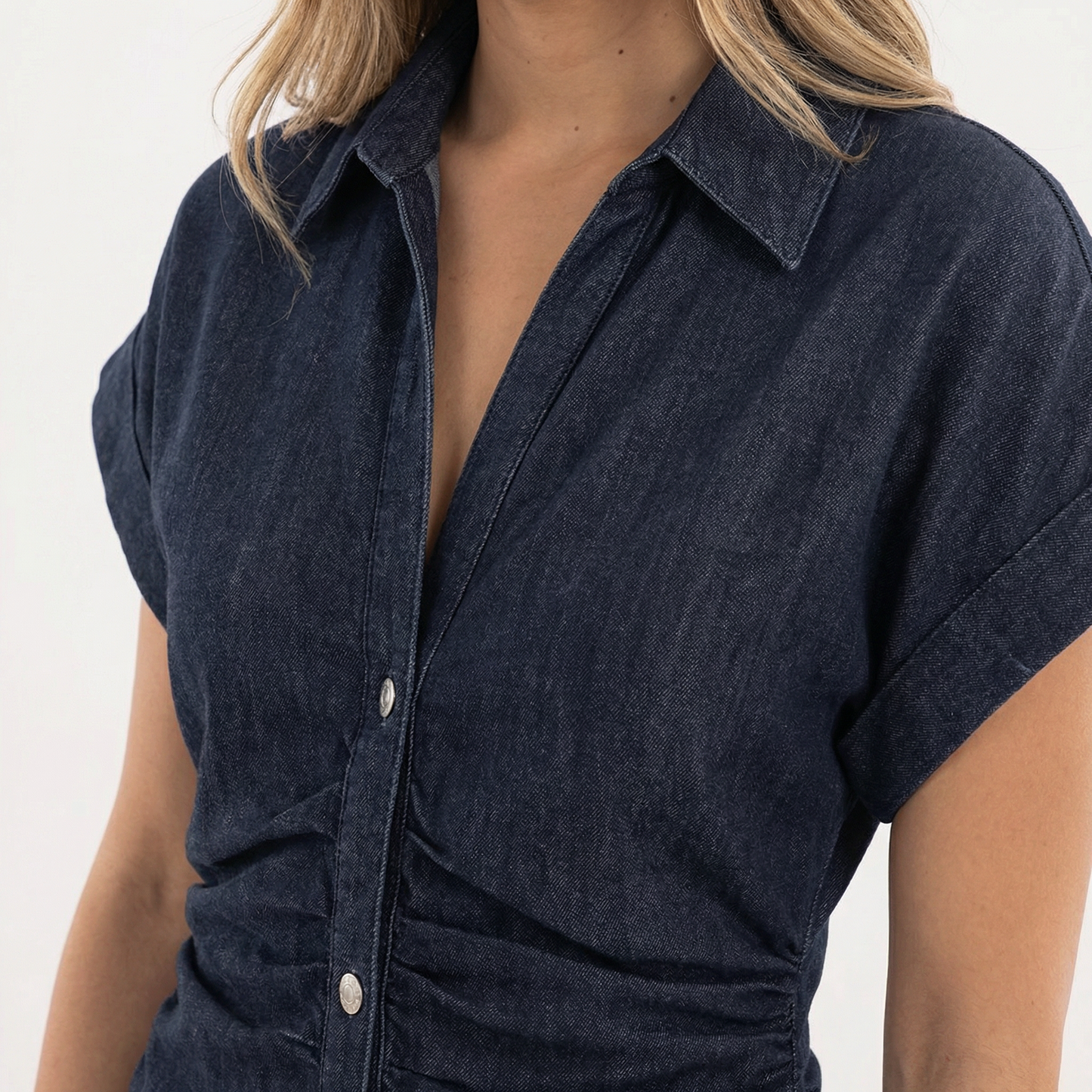 Vestido Midi Mujer de Tela Vaquera Ajuste Elegante