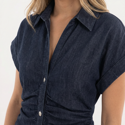 Vestido Midi Mujer de Tela Vaquera Ajuste Elegante