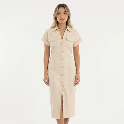 Vestido Midi Mujer de Tela Vaquera Ajuste Elegante