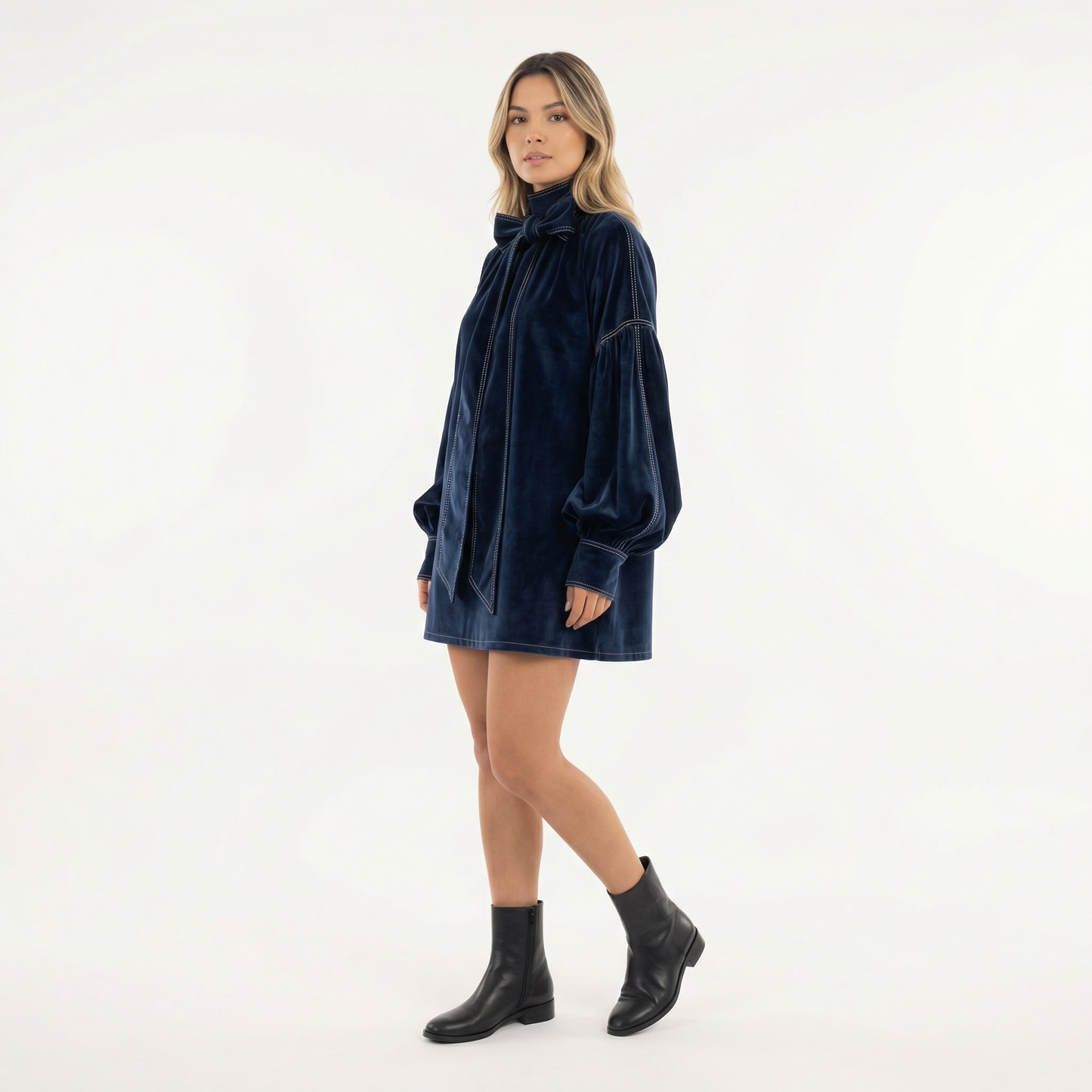 Vestido Corto Mujer Terciopelo Lazo Ajuste Elegante