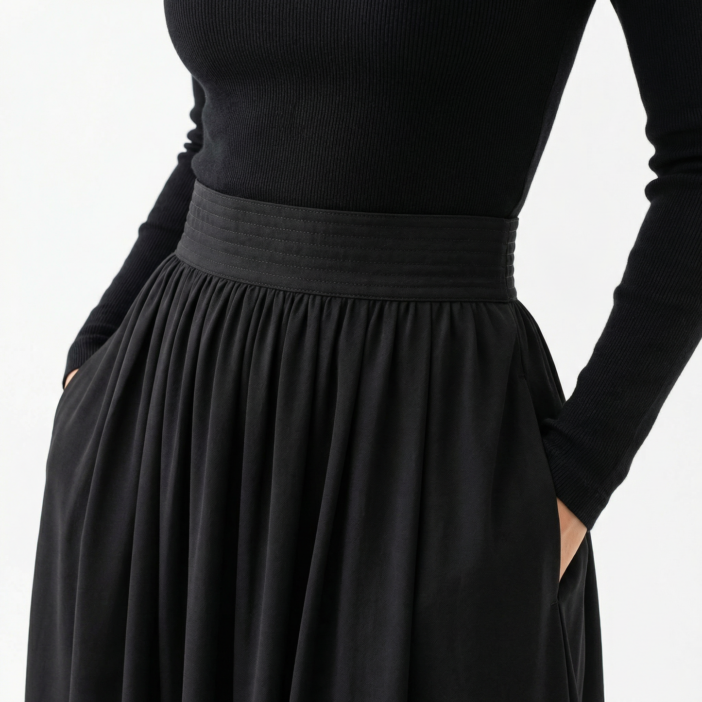Vestido Largo Mujer Plisado Cuello Alto